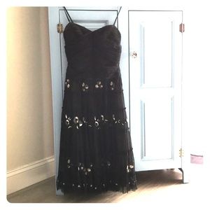BCBG MAXAZRIA black embroidered tea length dress